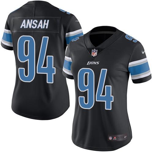 Nike Lions #94 Ziggy Ansah Black Women's Stitched NFL Limited Rush Jersey